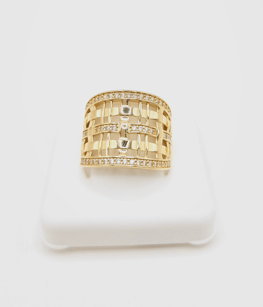 14KT MODERN CZ DETAIL RING Size 7 Weight 4.4GR
