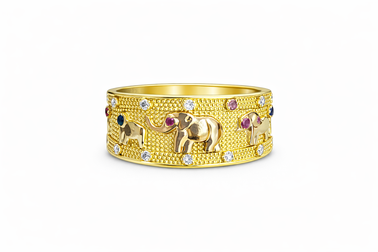 14KT THREE-TONE RING WITH DETAIL OF ELEPHANTS Size 7 Weight 5.1GR