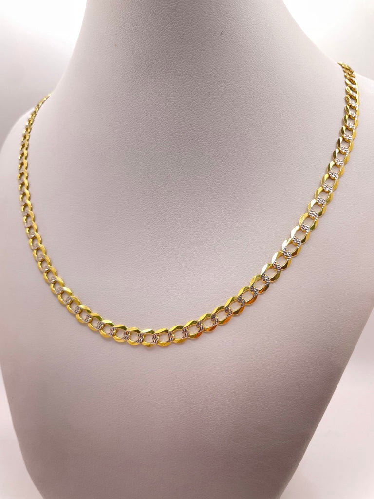 10KT TWO TONE CUBAN CURB FLAT CHAIN 22INCH 5MM WEIGHT 8.6GR