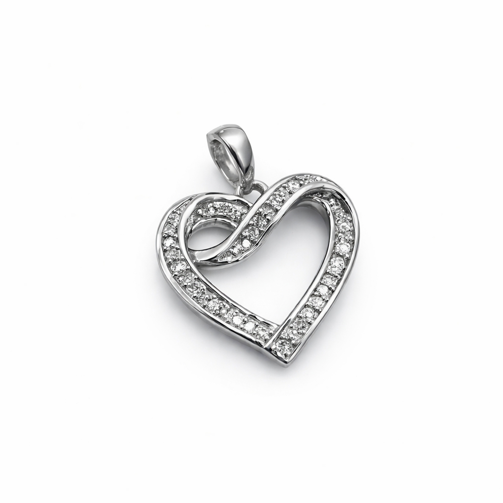 10KT WHITE GOLD SMALL HEART SILHOUETTE DIAMOND PENDANT Size  Weigth 1.3GR