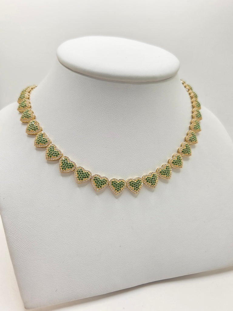 10KT GREEN HEART NECKLACE CZ Size 18INCH Weight 27.6GR
