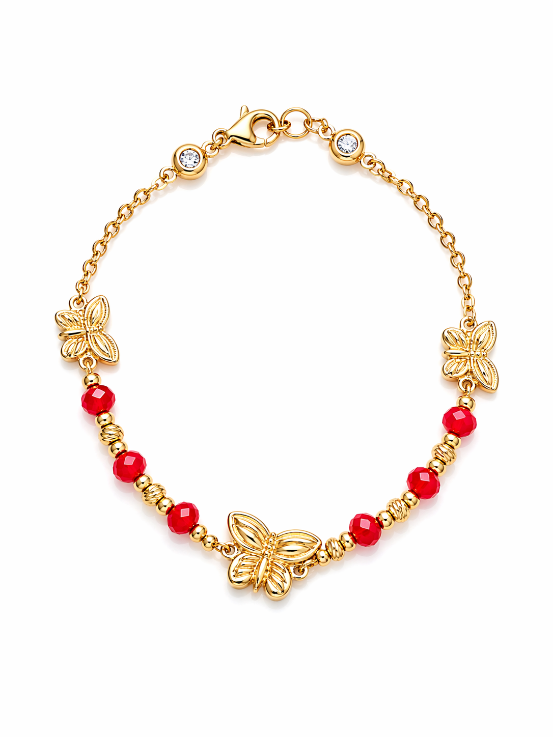 14KT BUTTERFLY BRACELET WITH RED STONES DETAIL  Size 7INCH Weight 3.7GR