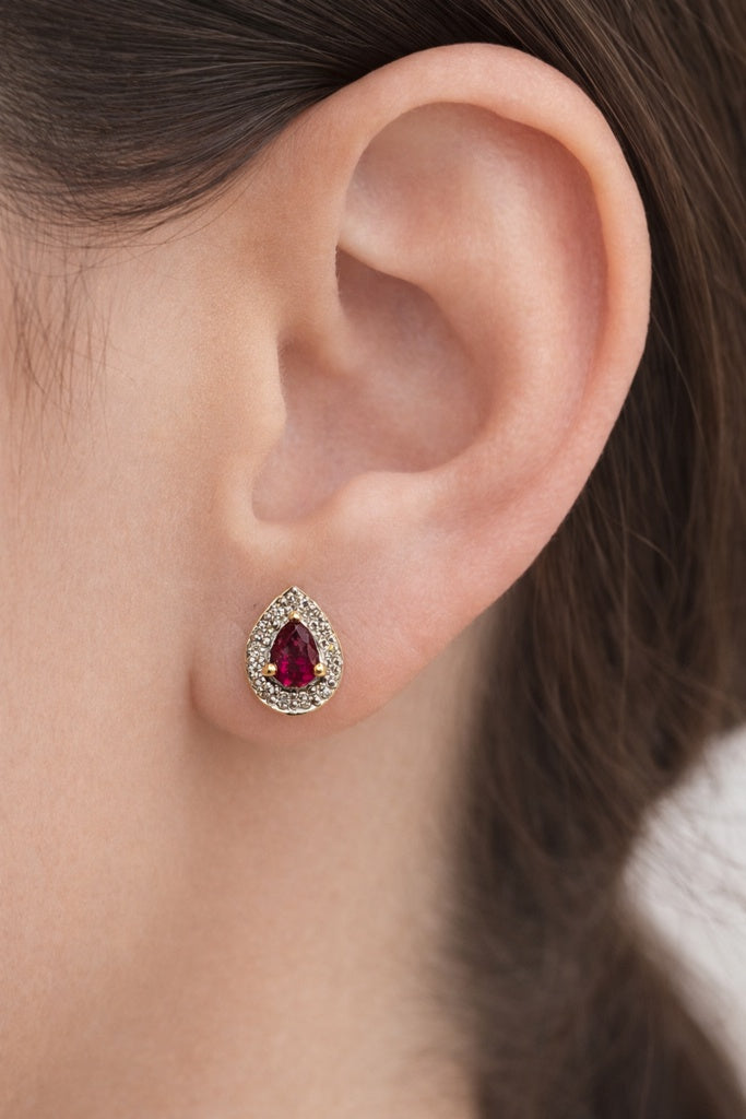 14KT NATURAL DIAMOND AROUND PEAR LAB DIAMOND RUBI ELEGANT EARRINGS Size 0.49CT/0.94GM
