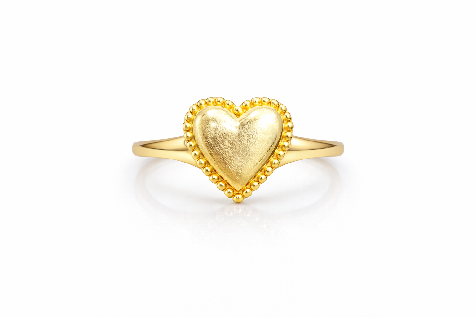10KT SMALL BALLS FRAME GOLDEN HEART RING Size 7.5 Weigth 3GR
