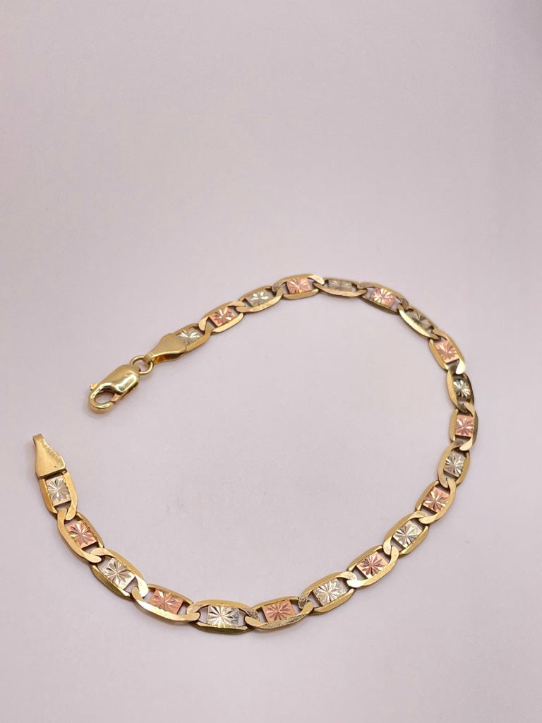 10KT THREE TONE MARINER BRACELET Size 8INCH 5MM Weight 6.8GR