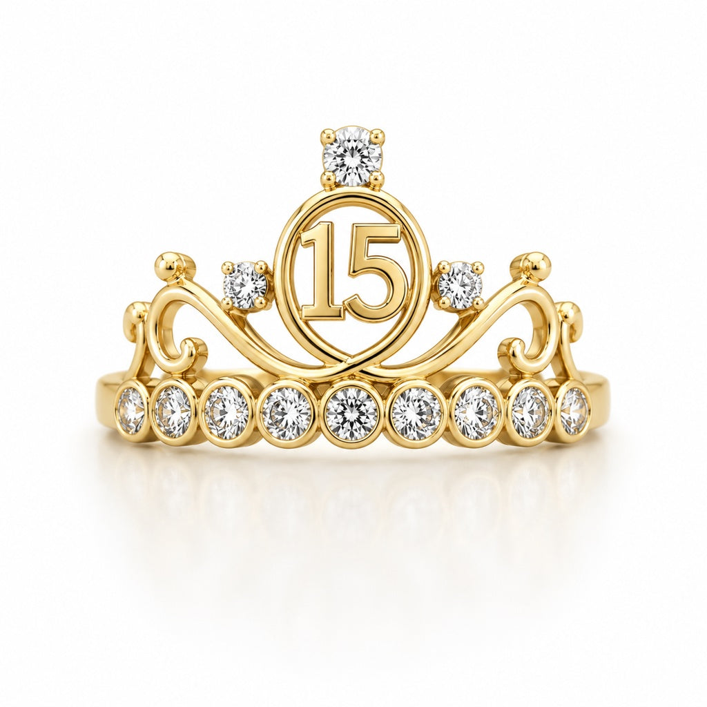 14KT DELICATE FIFTEEN CROWN RING Size 7 Weigth 2.4GR