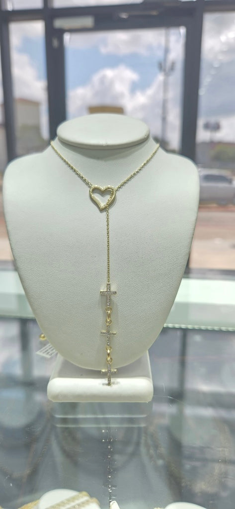14KT DELICATE HEART AND CROSS CZ DETAIL CHAIN  Size 24INCH Weight 4.2GR