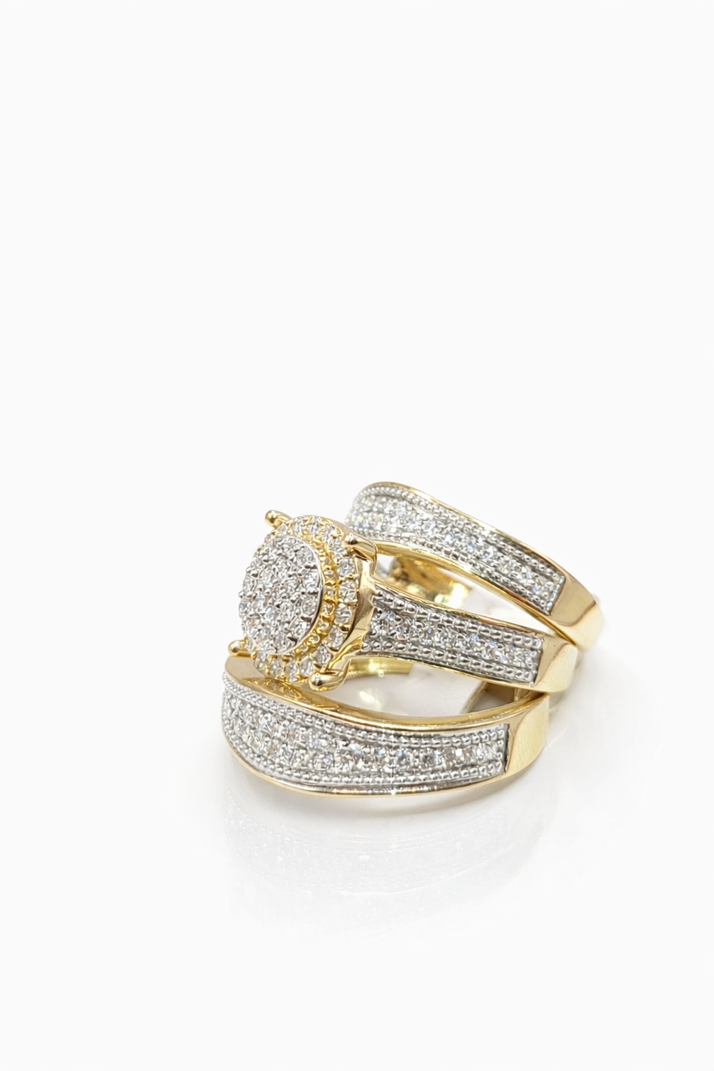 14KT LAB DIAMOND ENGAGEMENT TRIO RING Size W-7.5 M-10.5 / 1.35CT