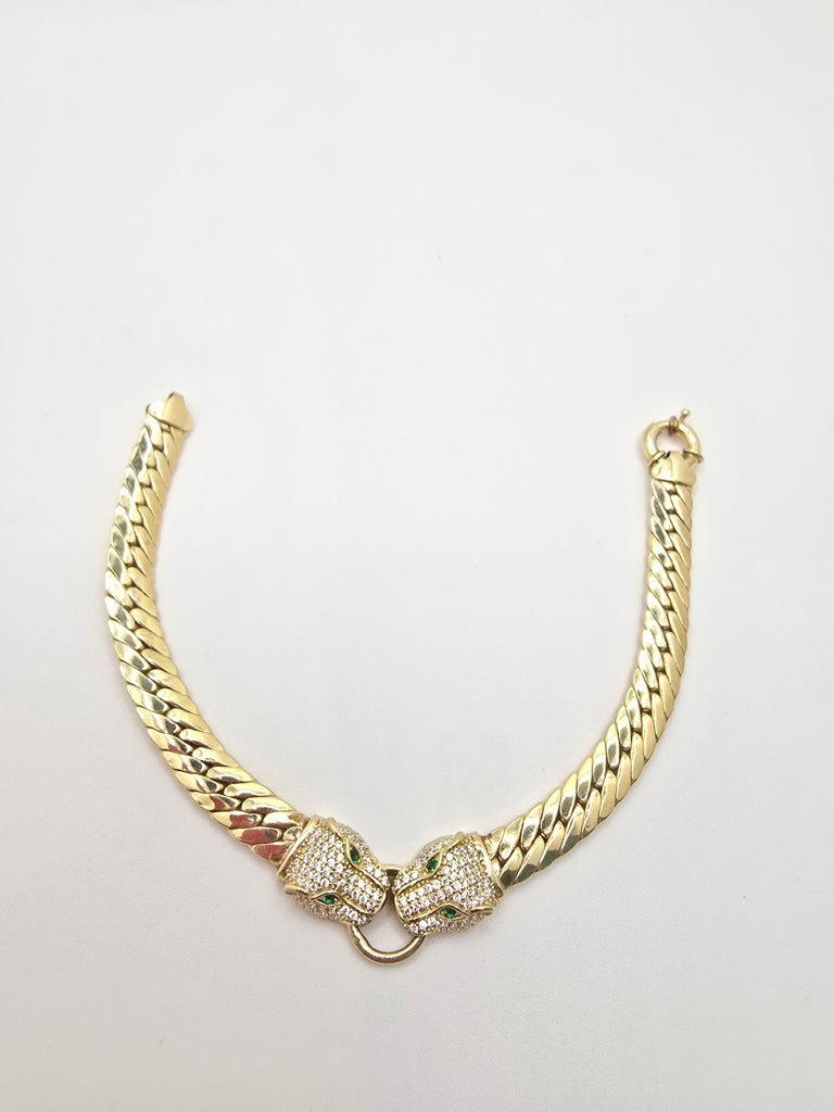 10KT TWO TIGER CUBAN LINK BRACELET Size 7.5INCH 7MM Weight 10.3GR