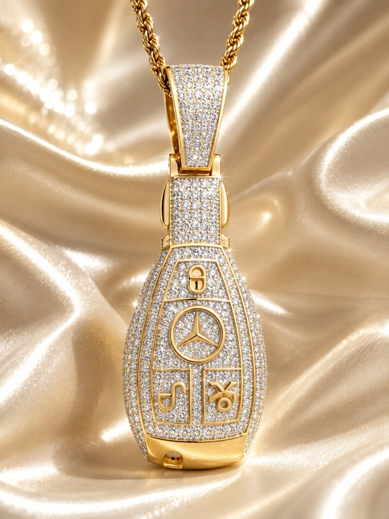 10KT MERCEDEZ BENZ KEY DIAMOND PENDANT