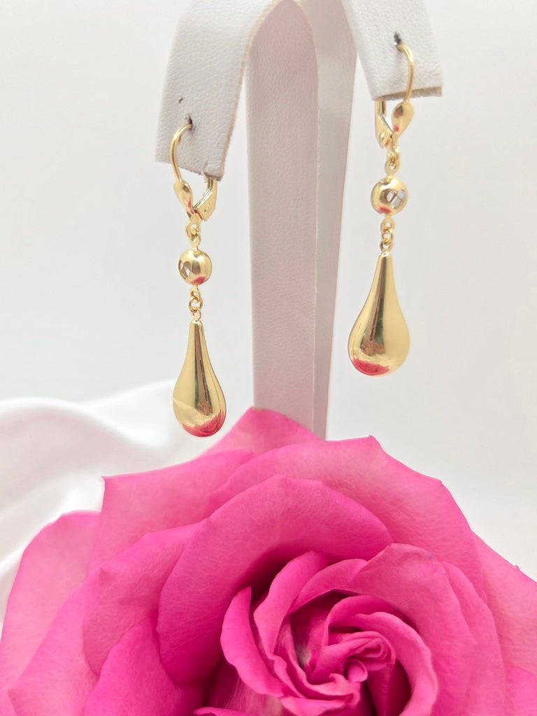 14KT ELEGANT TEARDROP PENDANT HOOPS EARRINGS Weight 3.5GR