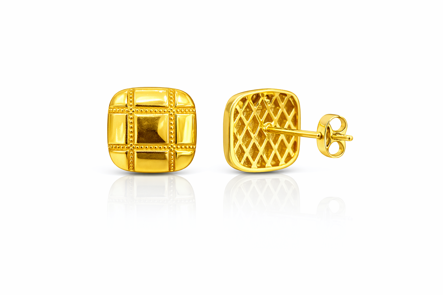 14KT  ELEGANT SQUARES DESIGN CZ AROUND EARRINGS  Weigth 4GR