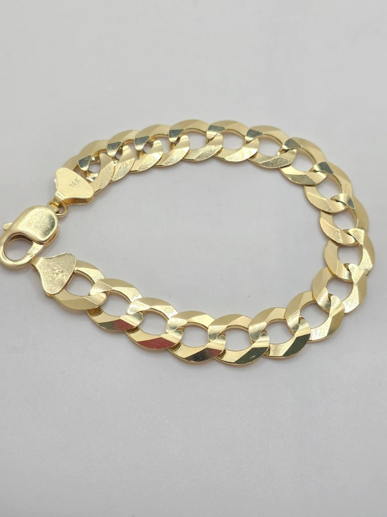 14KT SOLID CUBAN CURB FLAT BRACELET Size 8.5INCH 12MM Weight 29.5GR