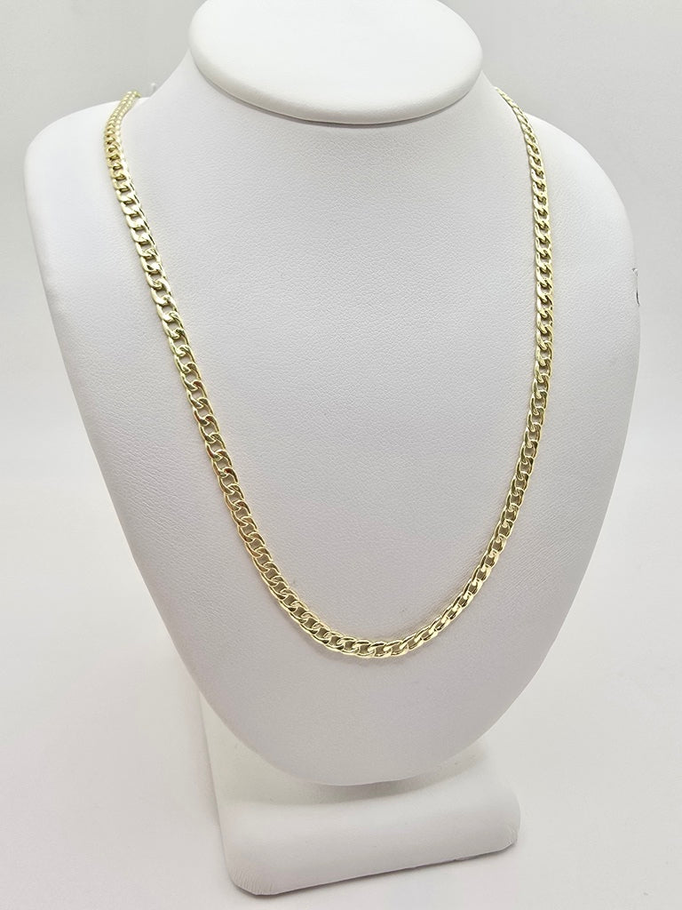 14KT HOLLOW CUBAN CURB FLAT CHAIN Size 16INCH 3MM Weight 3.3GR