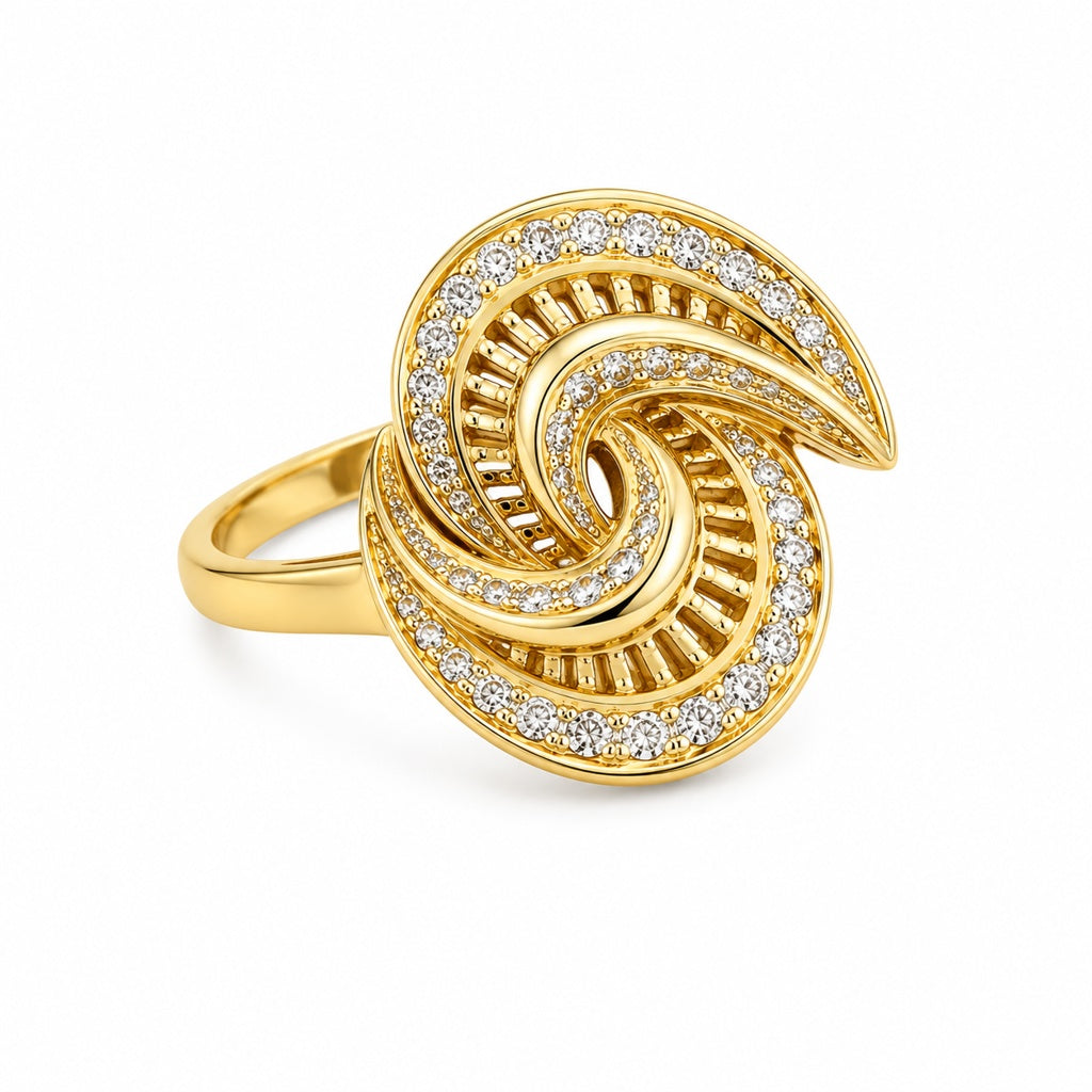 14KT MODERN CZ DETAILS DOUBLE SPIRAL DESIGN RING Size 8 Weigth 4GR