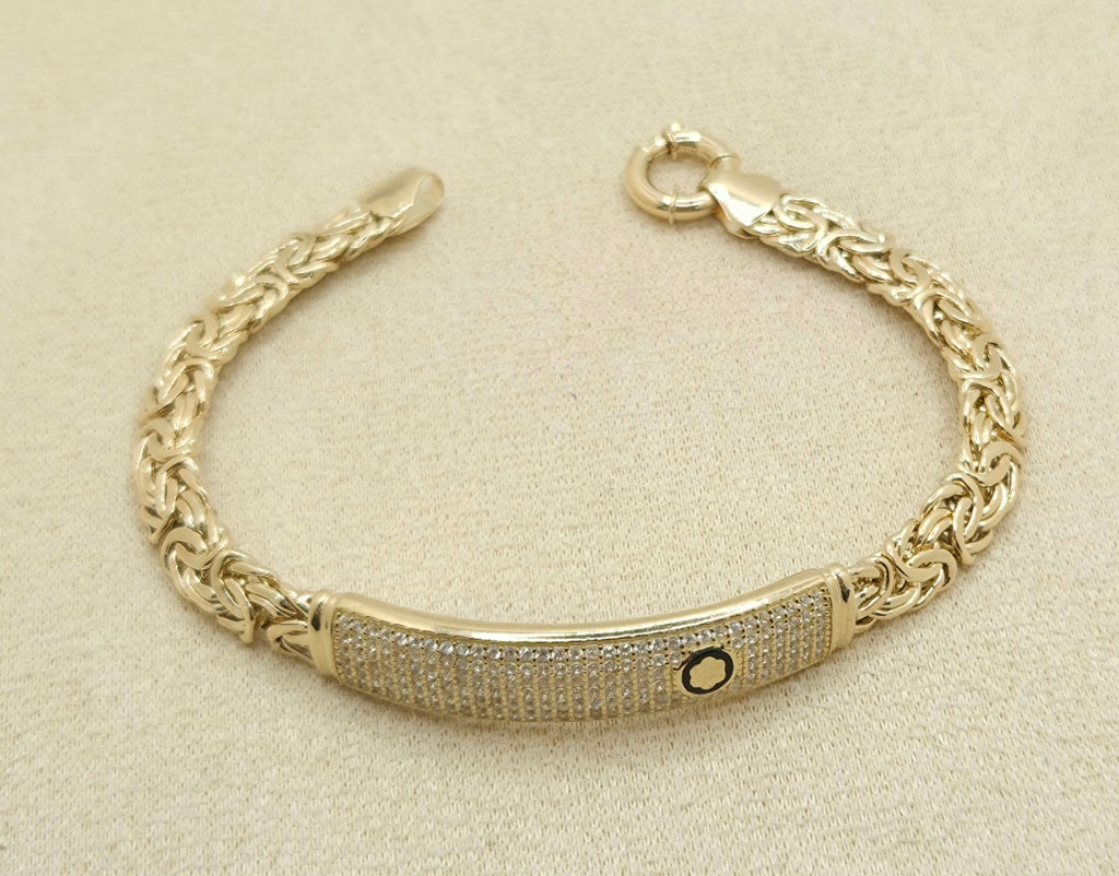 10KT CZ BAR DETAIL BYZENTINE BRACELET Size 7INCH 7.5MM Weight 11.8GR