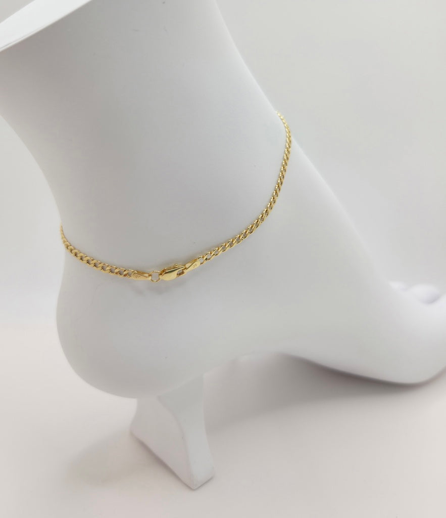 10KT HOLLOW CUBAN CURB FLAT ANKLET BRACELET Size 2.5MM 10INCH Weight 1.2GR