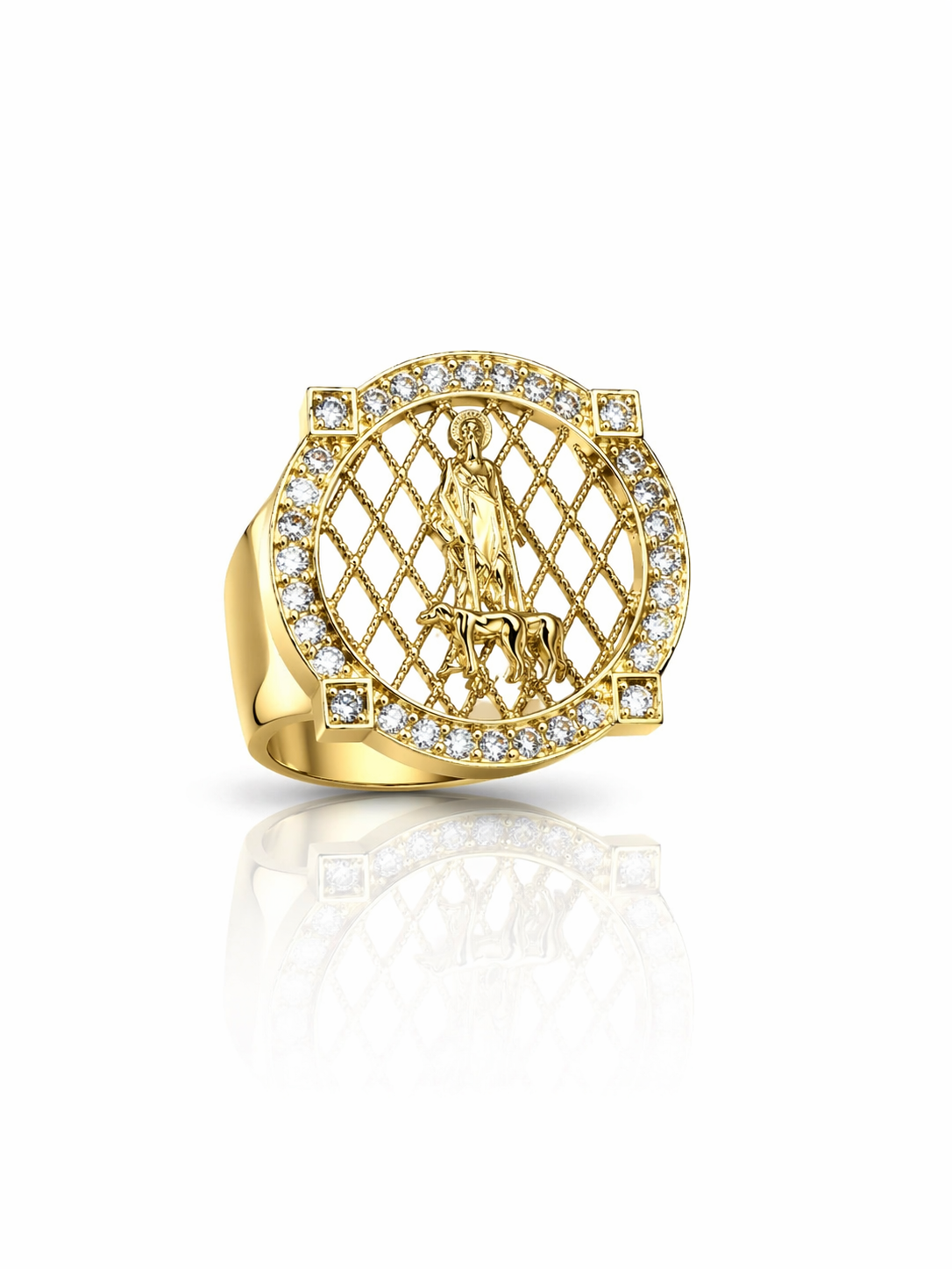 10KT SAN LAZARO RING WITH NET BACKGROUND Size 9.5 Weight 9.5GR