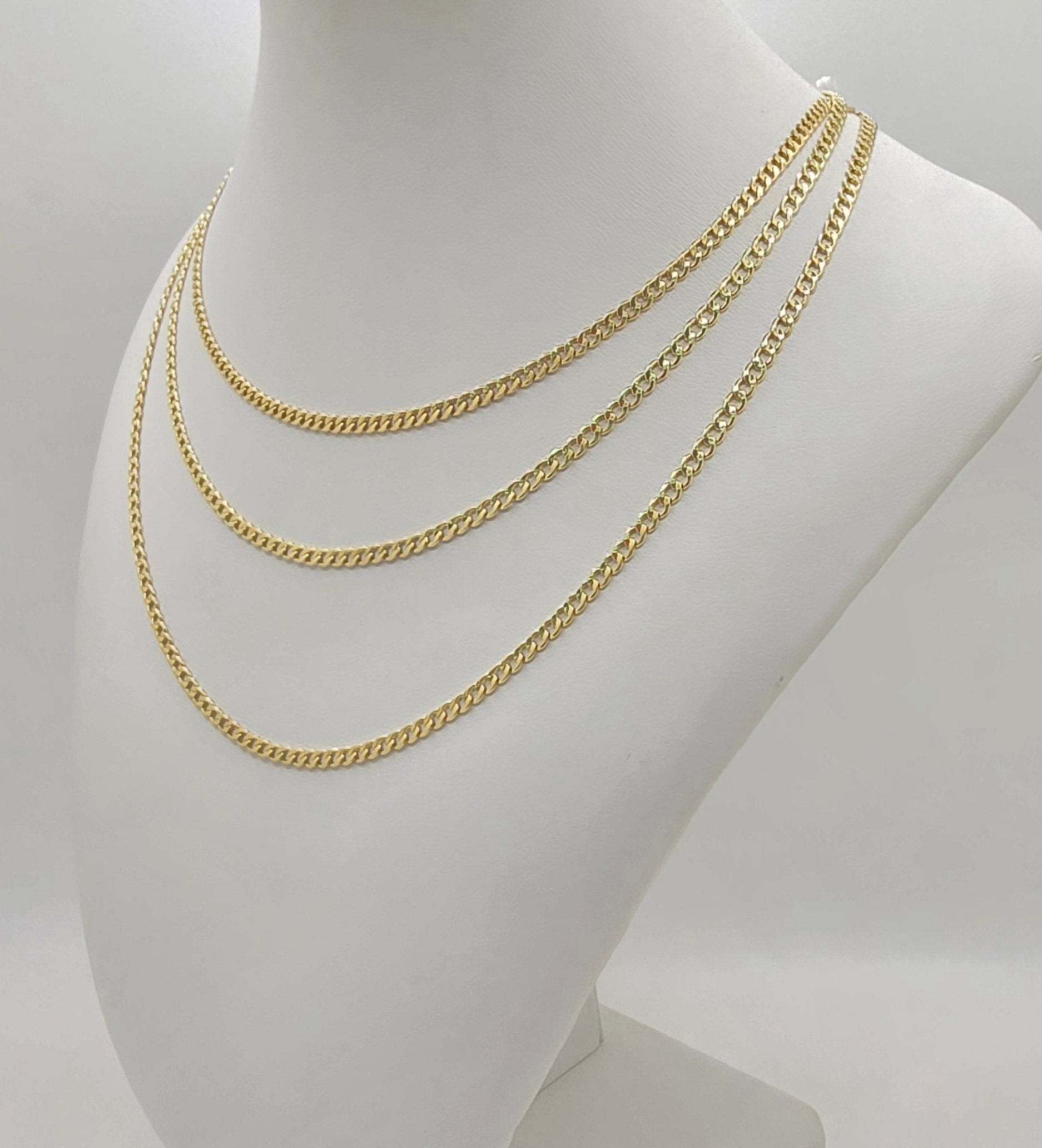10KT HOLLOW CUBAN CURB FLAT CHAIN Size 16INCH 2.5MM Weight 2.5GR