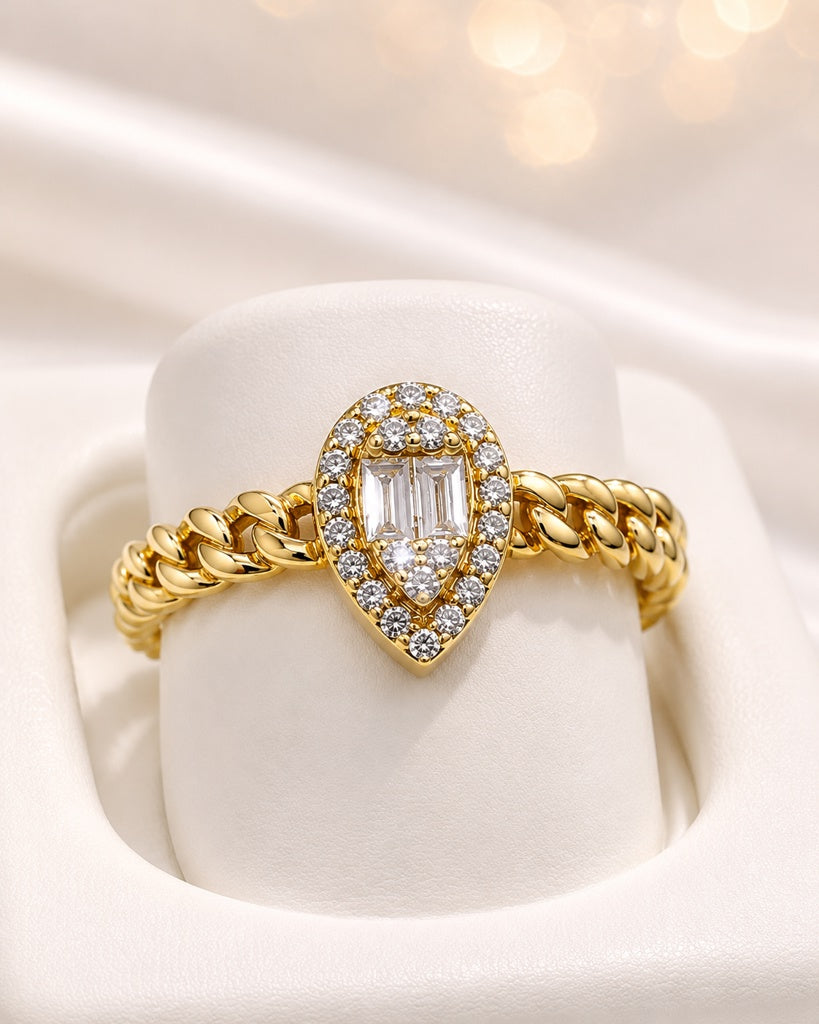 14KT GOLD & DIAMOND MIAMI CUBAN RING Size 7