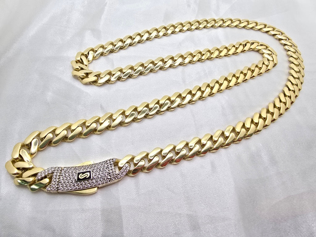 10KT CERTIFIED MONACO CHAIN CZ CLOSURE Size 9.5MM 22INCH Weight 27GR