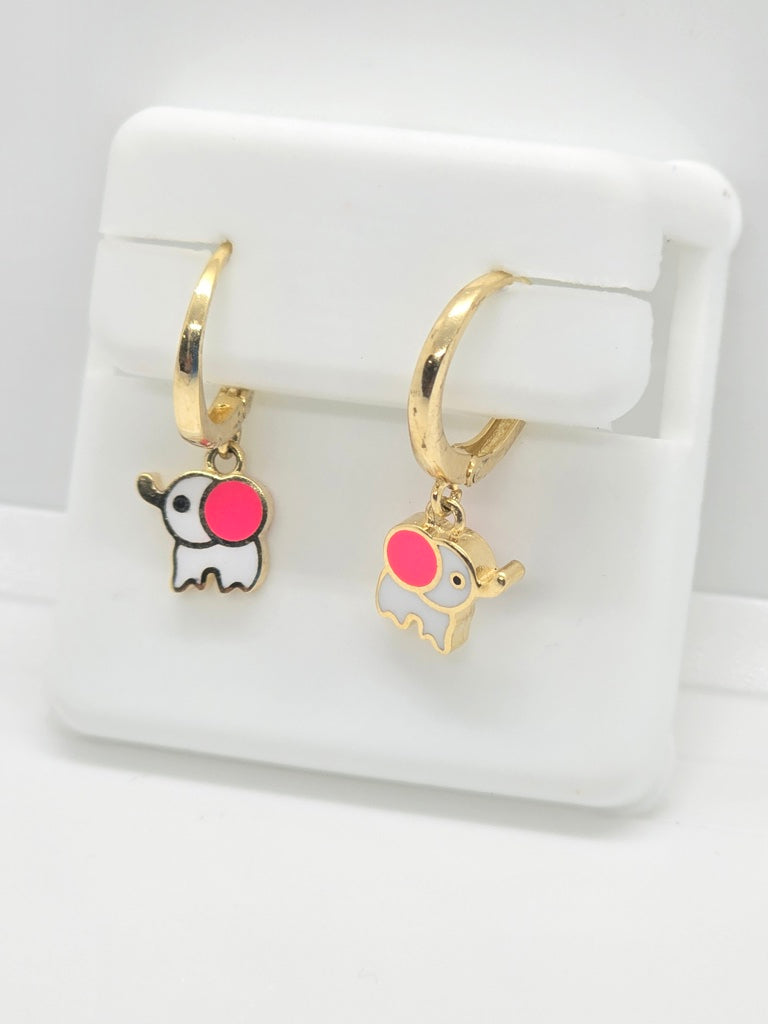 10K WHITE/GREY ELEPHANT HOOP EARRINGS