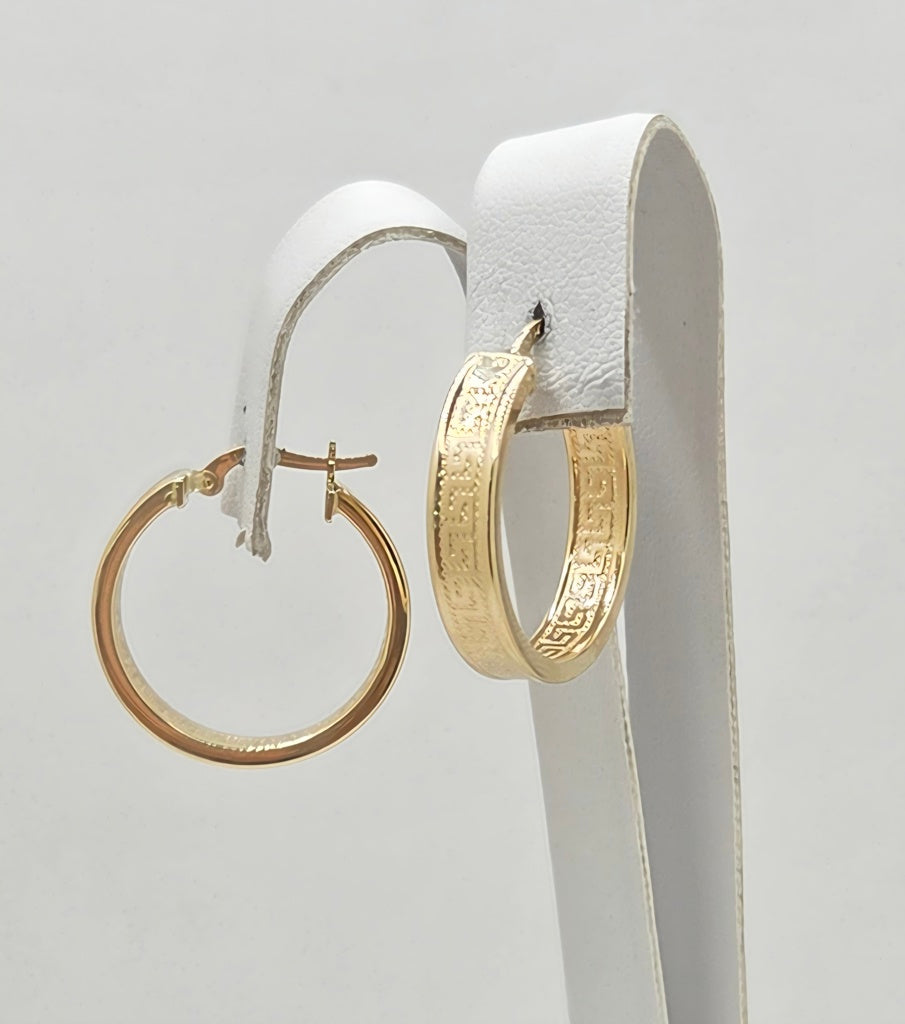 14KT GREEK DESIGN STRAIGHT HOOPS EARRINGS Size 3 5MM Weight 4GR