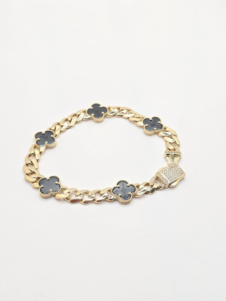14KT BLACK CLOVER MONACO STYLE BRACELET Size 7.5INCH 7MM Weight 12.2GR
