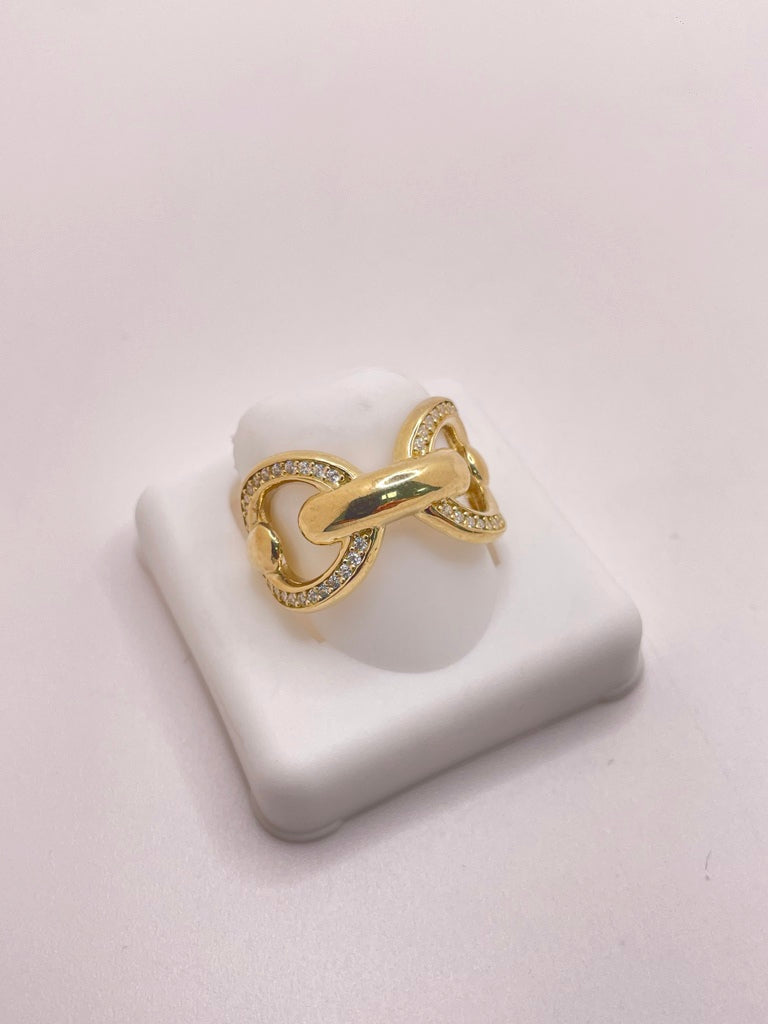 10KT LARGE OVAL CHAIN STYLE RING WITH ZIRCONIA Size 7 Weight 4.2GR