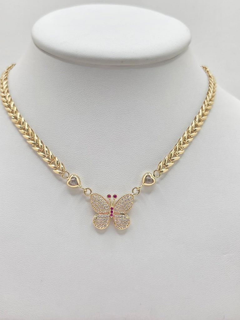 14KT CZ BUTTERFLY LEAF DESIGN LINK NECKLACE Size 18INCH Weight 11.4GR