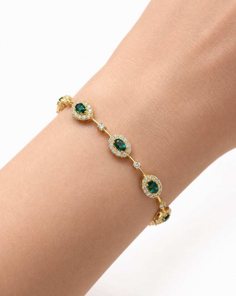 14KT 4.63CT LAB GROWN EMERALD PEAR AND OVALS CHAPE BRACELET Size 7MM 7IN Weigth 8.46GRS