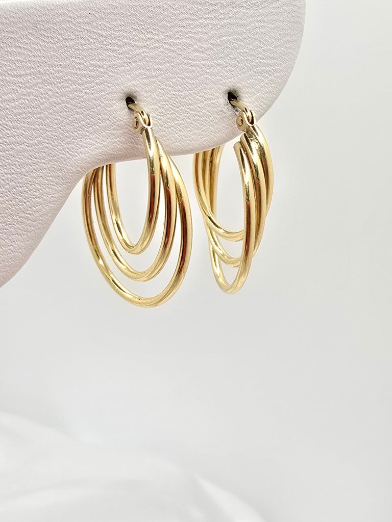 14KT DELICATE THREE IN ONE HOOPS EARRINGS Weight 1.8GR