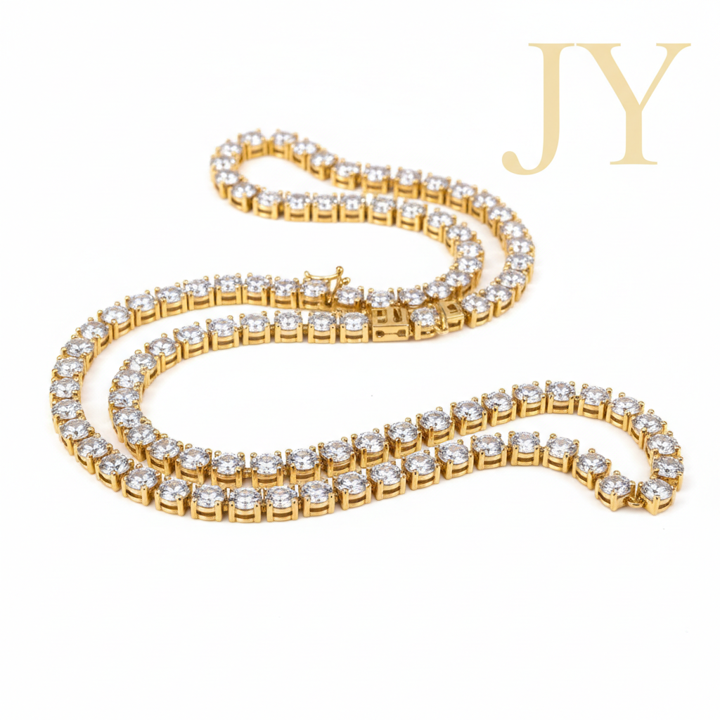 925 14KT GOLD PLATED 48CTW MOISSANITE TENNIS CHAIN Size 24INCH 4MM