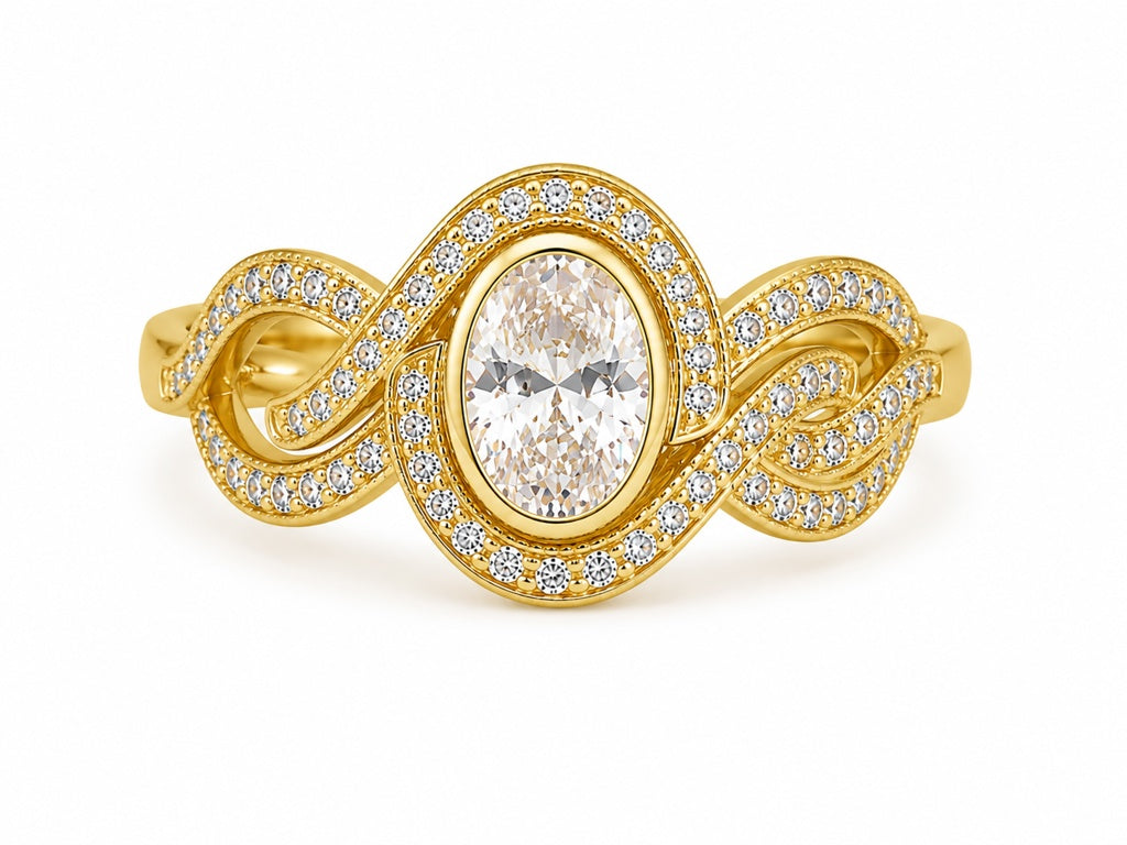 14KT ELEGANT WHITE STONE OVAL DESIGN RING Size 7.5 Weigth 5.8GR