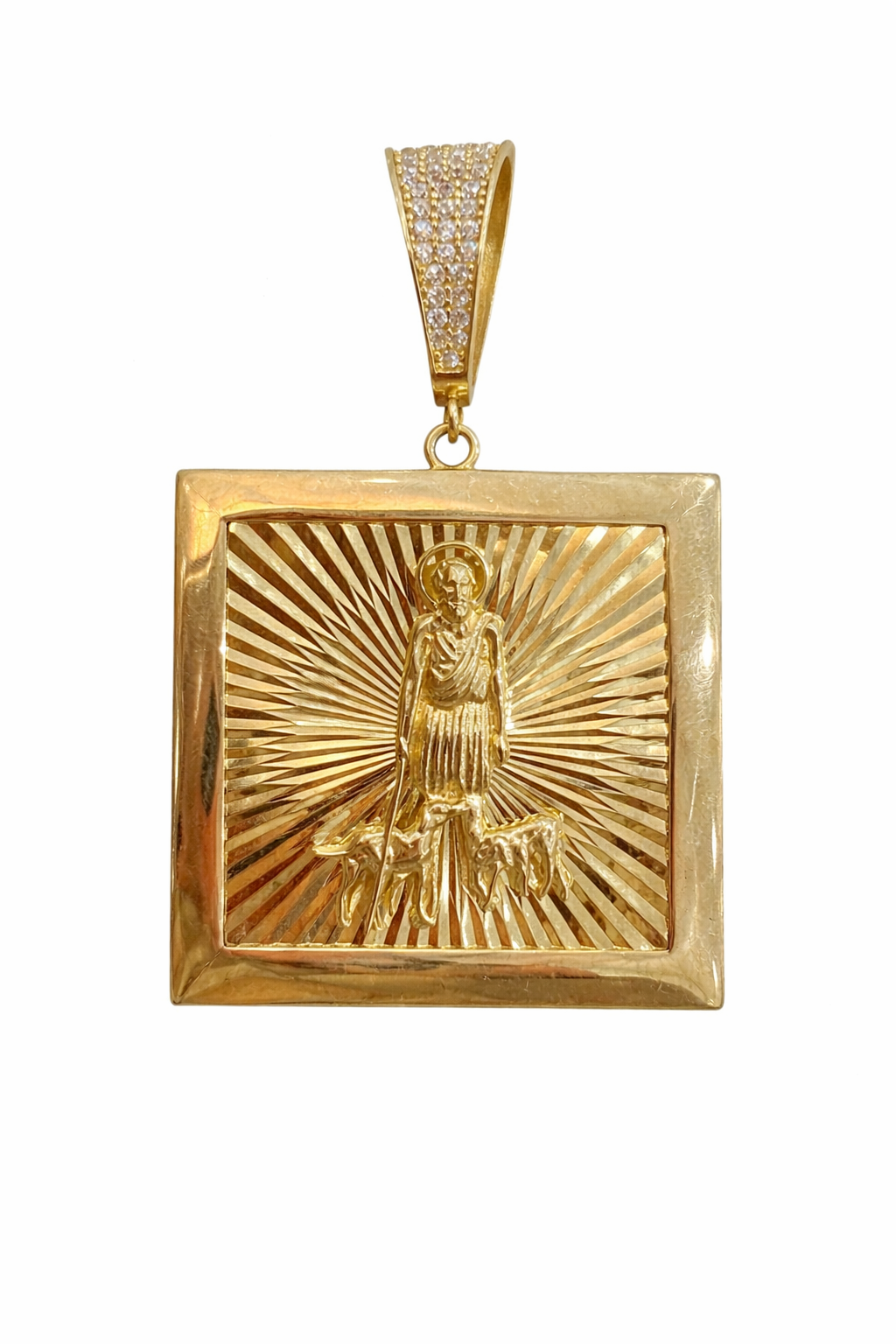 10KT RELIGIOUS SAN LAZARO CZ DETAIL PENDANT Weight 13.3GR
