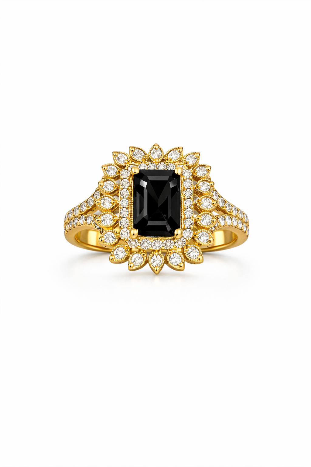 10KT ELEGANT BLACK SQUARE STONE RING Size 8 Weight 2.8GR