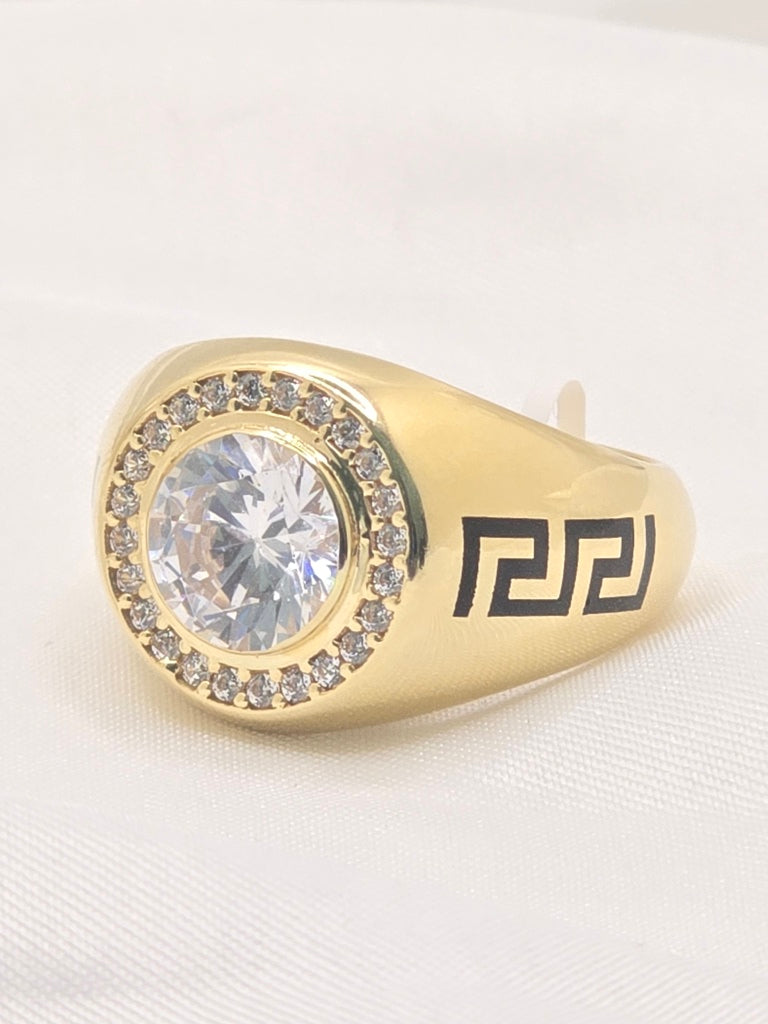 14KT CIRCULAR RING WITH WHITE STONE AND CZ DETAILS Size 10.5 & 11 Weight 8GR