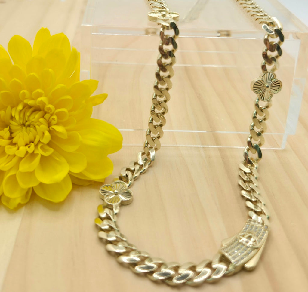 10KT GOLDEN CLOVER MONACO STYLE NECKLACE Size 18INCH 6.5MM Weight 20.5GR