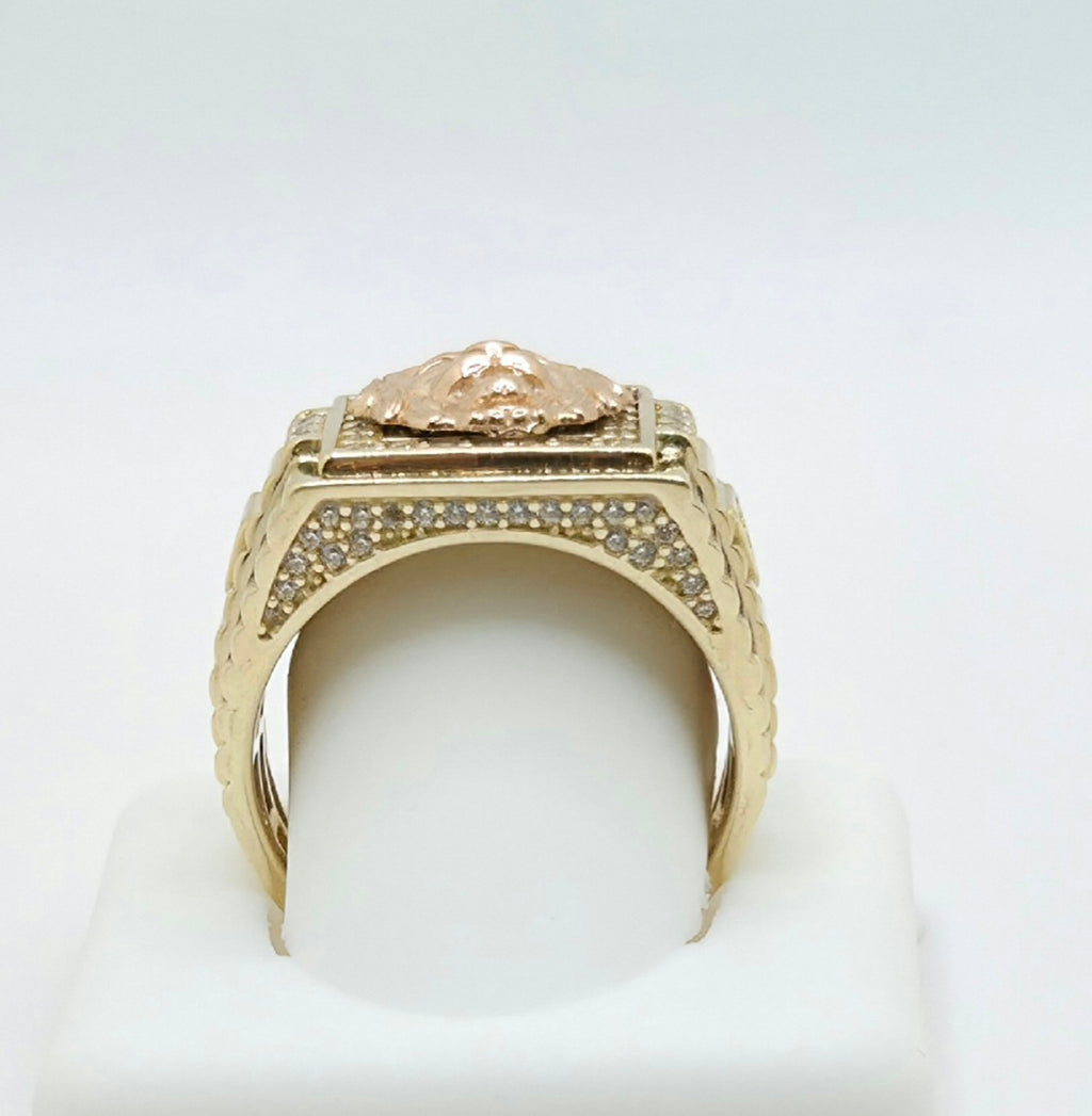 14KT CZ LION SQUARE RING Size 11 Weight 10.6GR