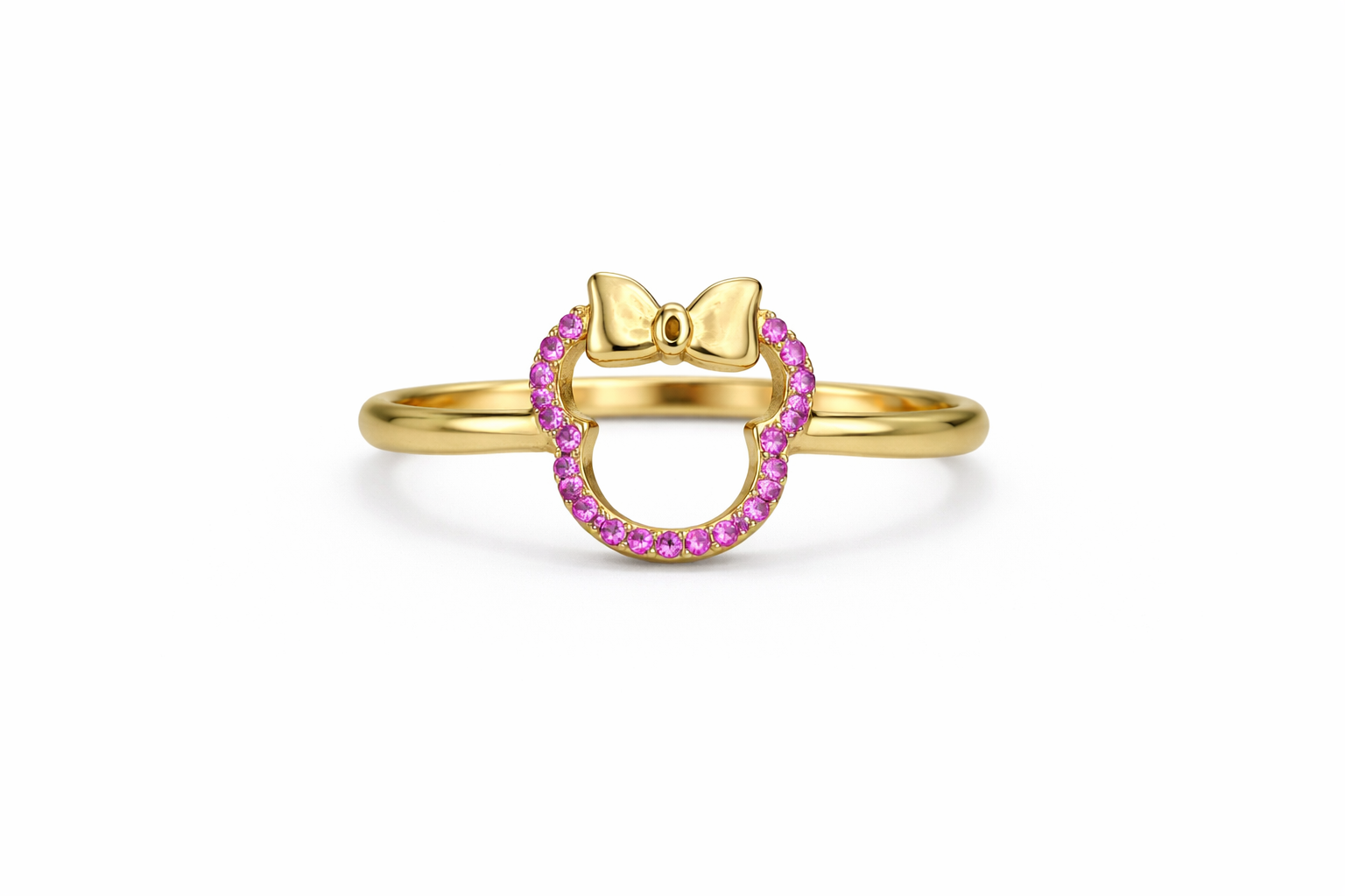 10KT PINK CZ MINNIE SILHOUETTE WOMAN'S RING Size 7/8 Weigth 1.4GR