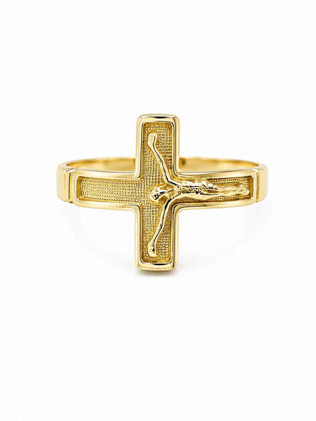 14KT JESUS ON CROSS RING Size 10 Weigth 4.9GR