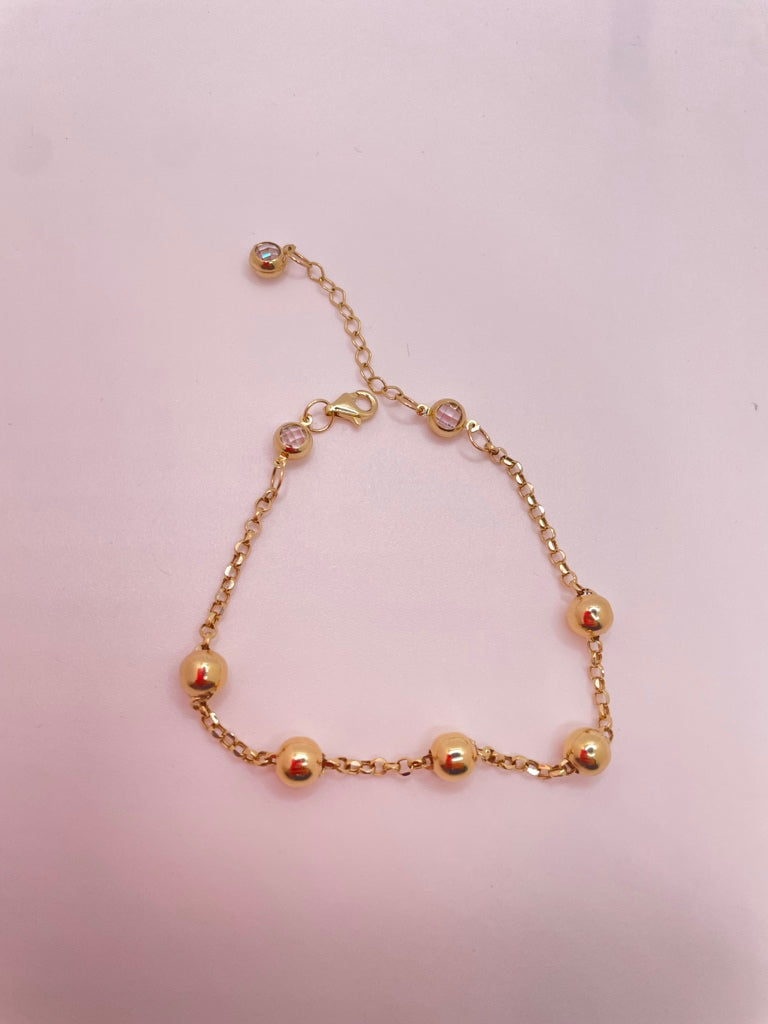 14KT ROUND BALL BRACELET 6INCH 6MM
