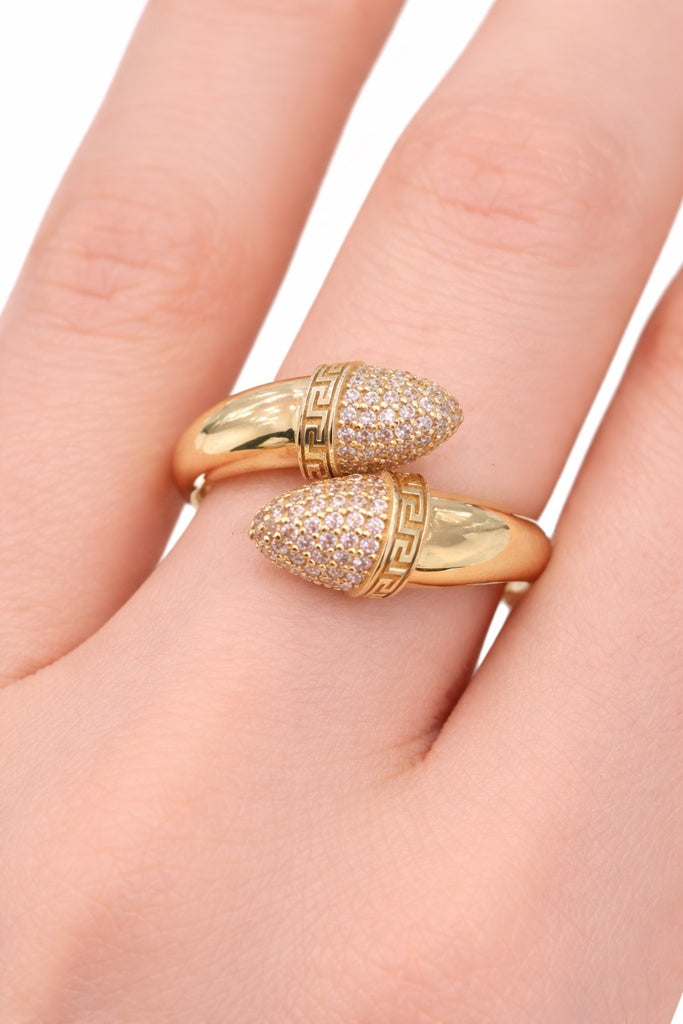 14KT ELEGANT GREEK DETAIL AND CZ RING Size 8.5 Weight 6.1GR