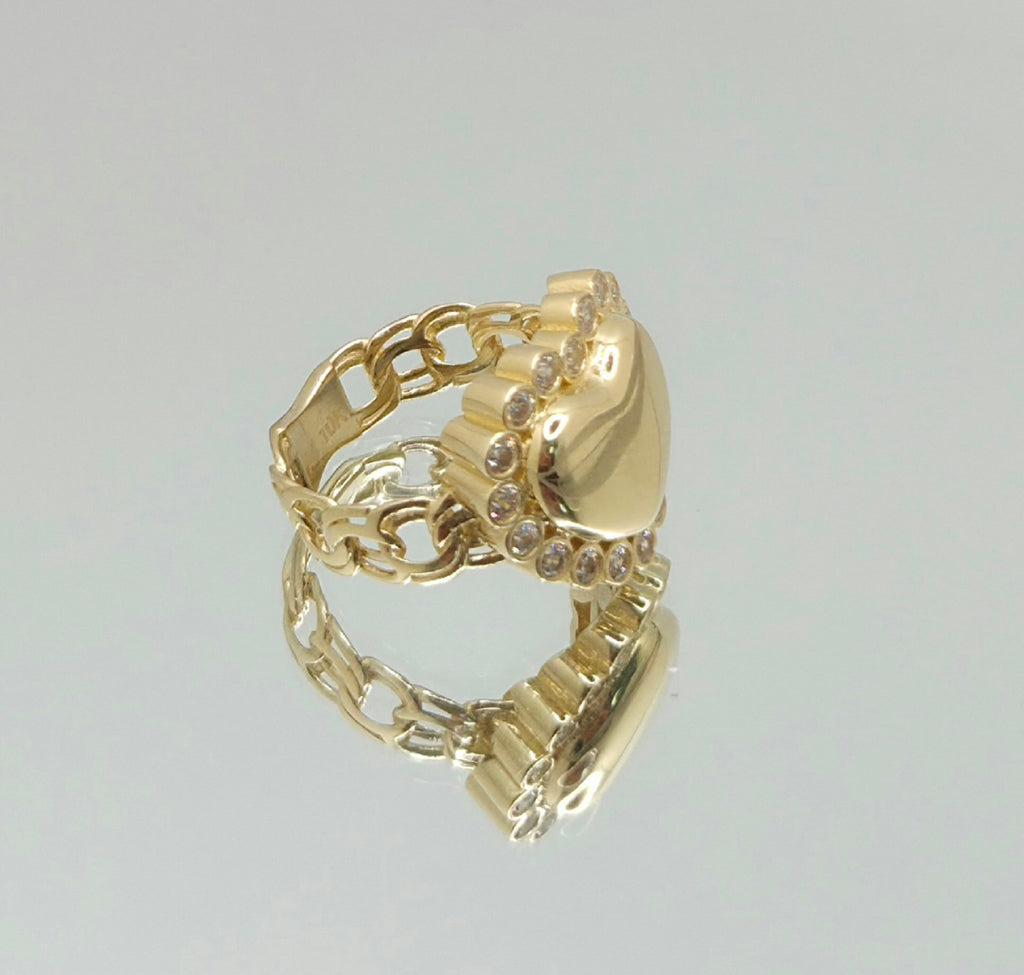 10KT CHINO LINK CZ DETAIL HEART RING Size 7 Weight 4.3GR