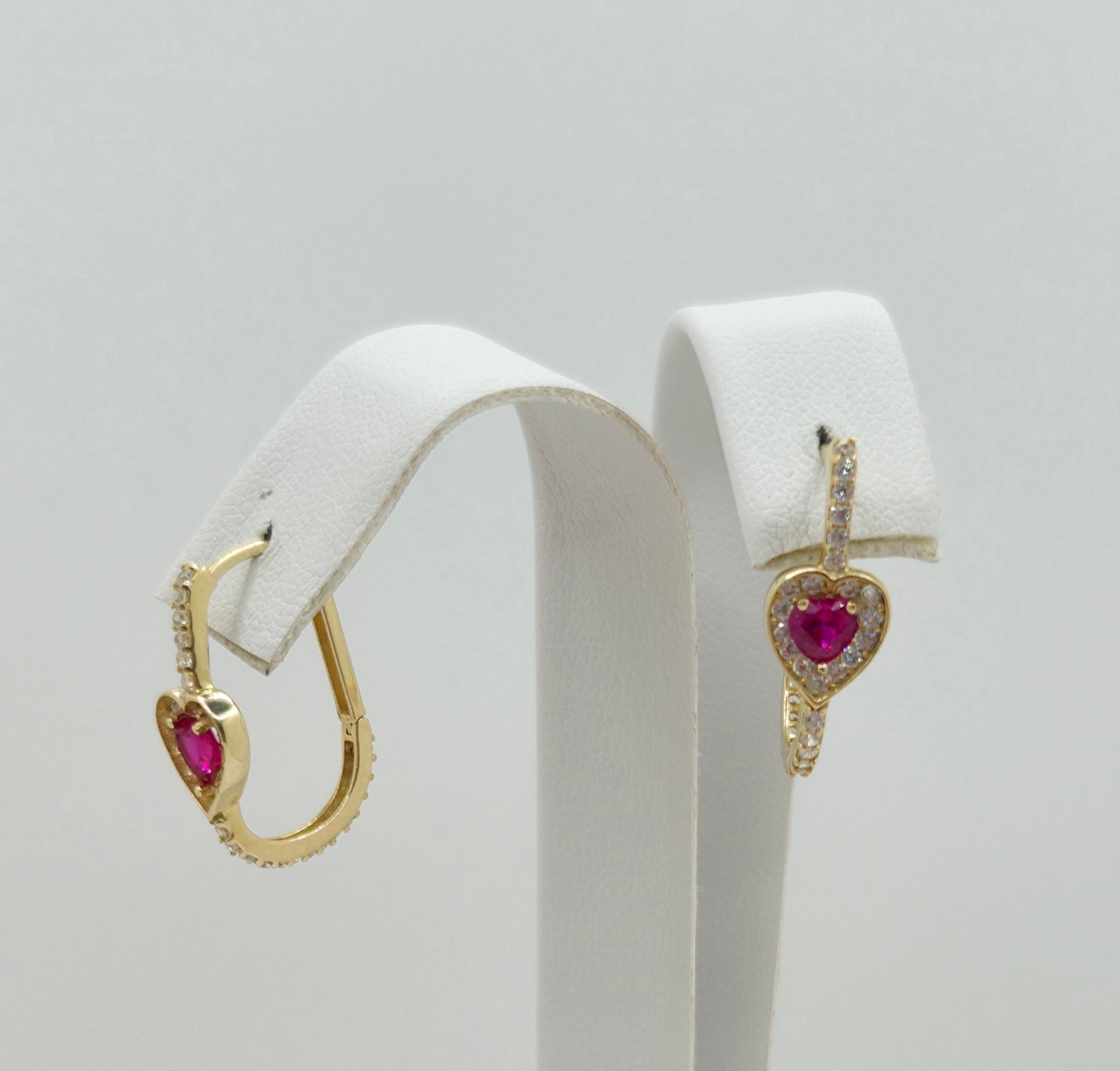 10KT DELICATE PINK CZ HEART HOOPS EARRINGS Weight 2.2GR