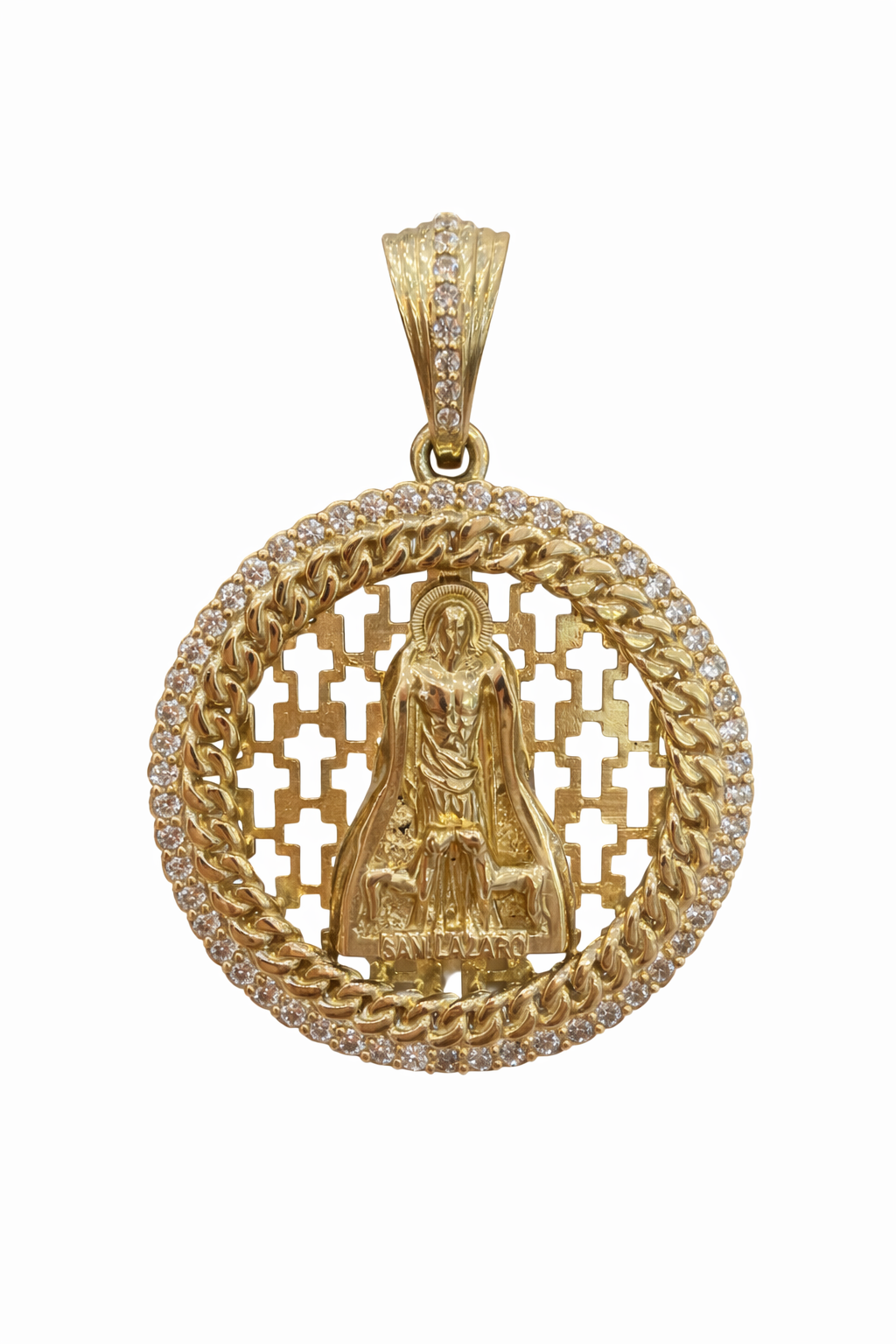 10KT CZ AND CHAIN FRAME SAN LAZARO PENDANT Size MEDIUM Weigth 11.7GR