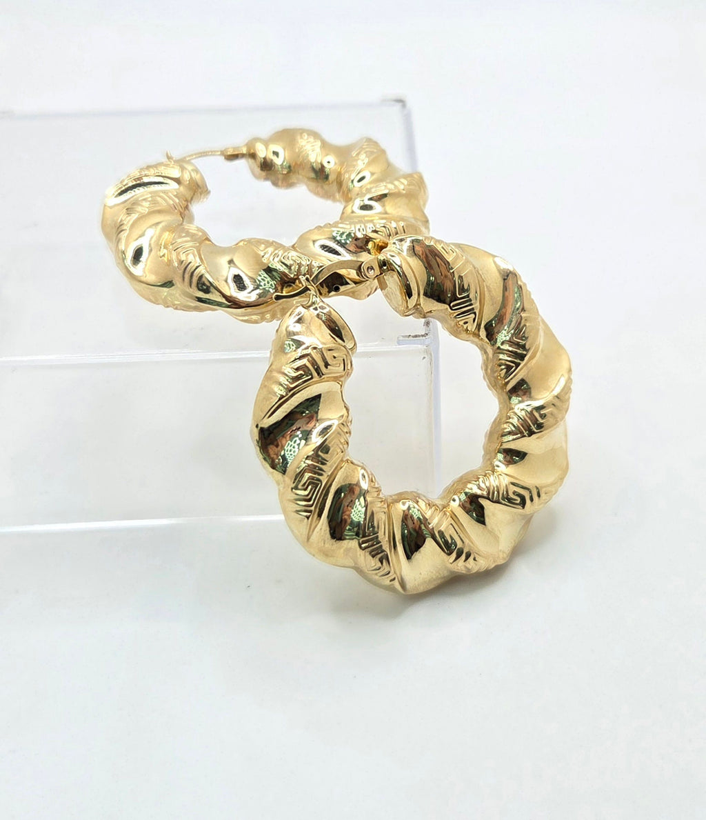 10KT LARGE ELEGANT TWISTED GREEK DESING HOOPS EARRINGS Weight 13.5GR