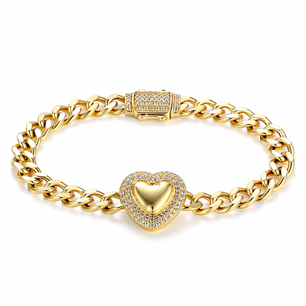 10KT CZ FRAME SMALL HEART BRACELET Size 7.5INCH 5MM Weigth 5.9GR