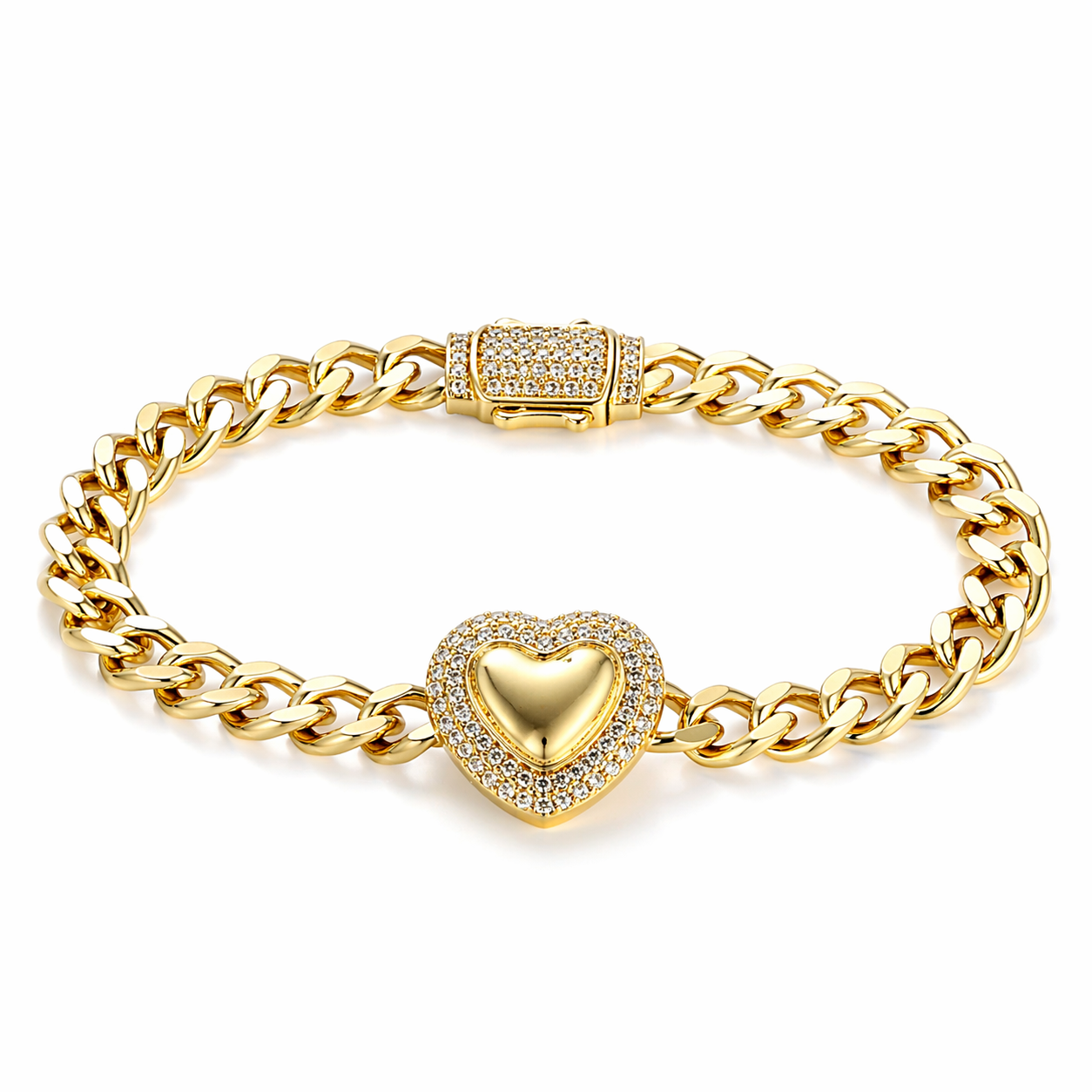 10KT CZ FRAME LARGE HEART BRACELET Size 7.5INCH 7MM Weigth 10.2GR