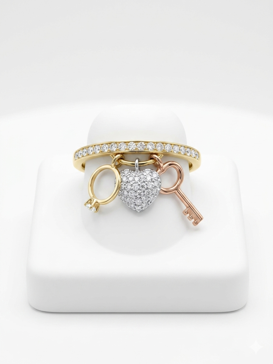 10KT MODERN WITH PENDANT CZ DETAIL RING Size 6.5 Weight 1.5GR